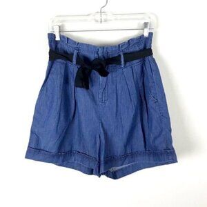 Gap Paperbag Chambray Shorts High Waist Pleated Lightweight Denim Jeans 25